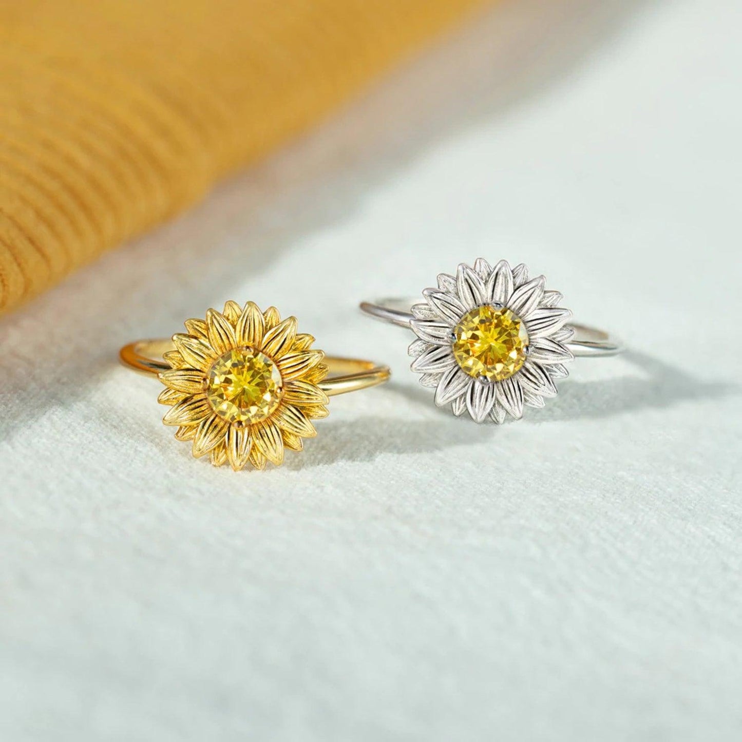 Sunflower Zircon 925 Sterling Silver Ring Carauana Store