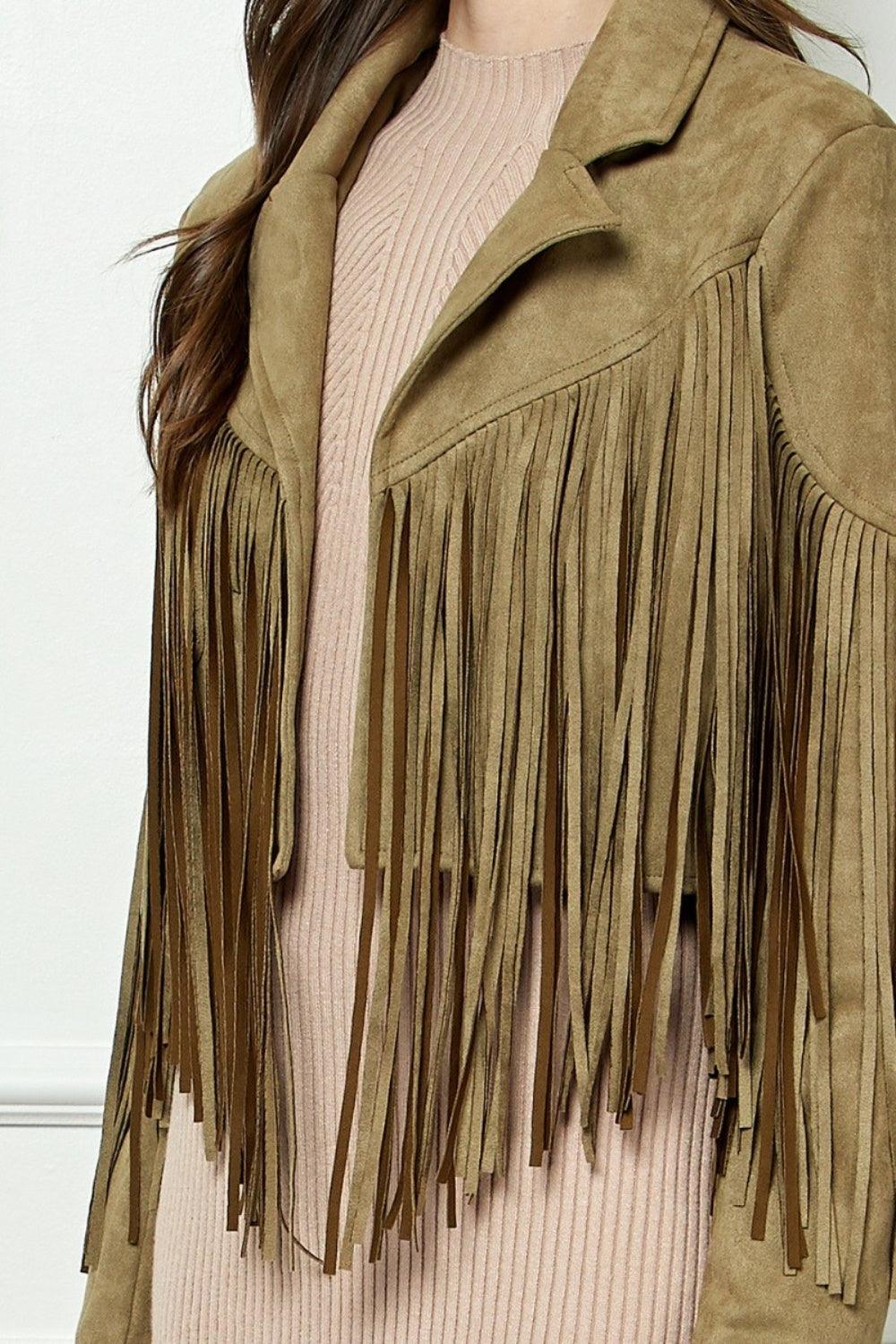 Veveret Suede Fringe Long Sleeve Moto Jacket Carauana Store