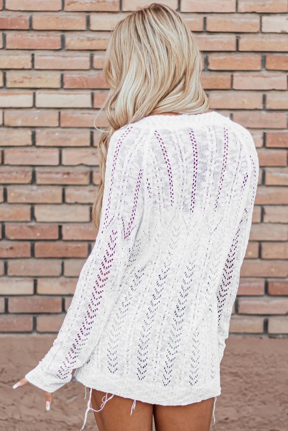 Openwork Open Front Long Sleeve Cardigan Carauana Store