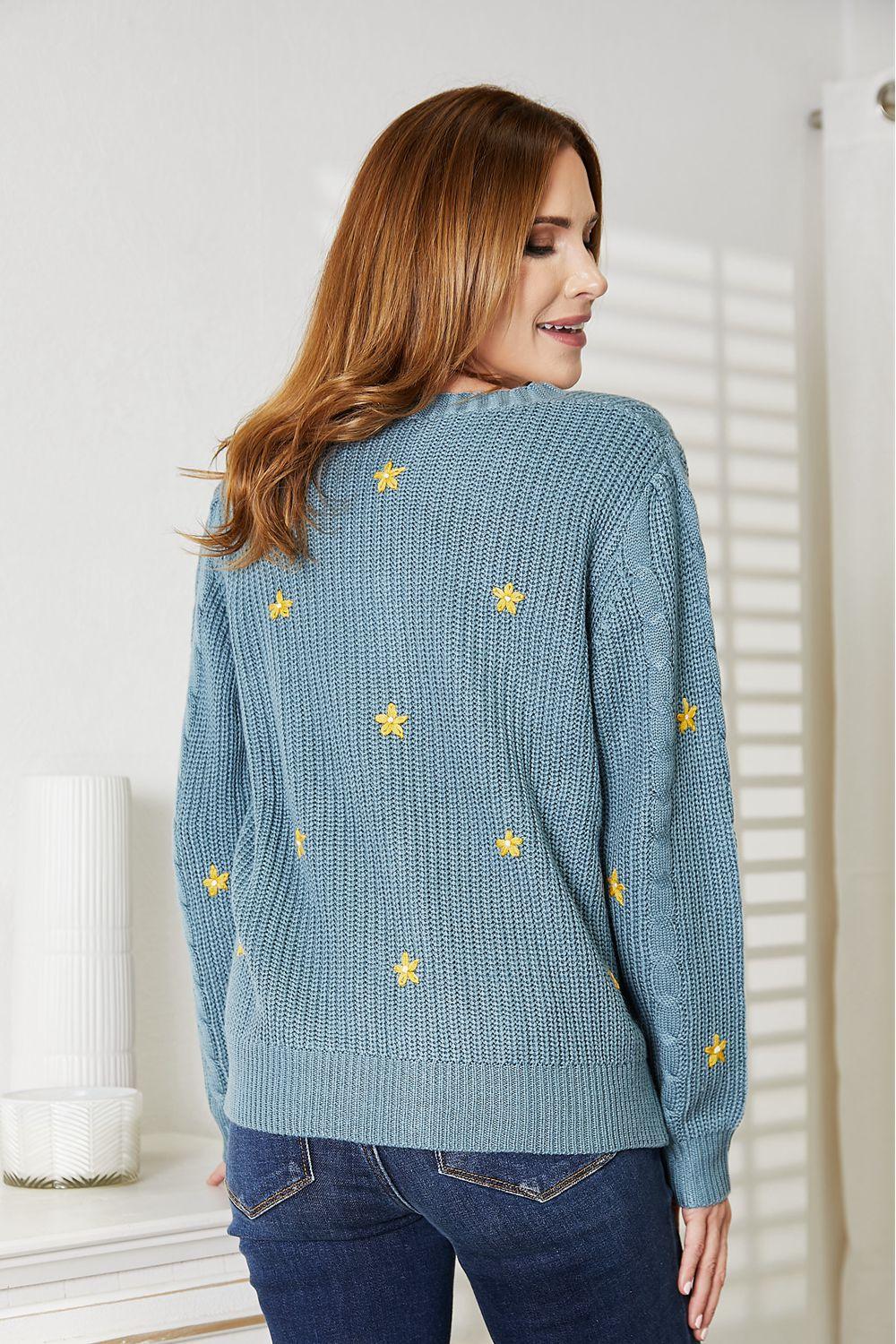 HEYSON Full Size Floral Embroidered Cable Cardigan Carauana Store