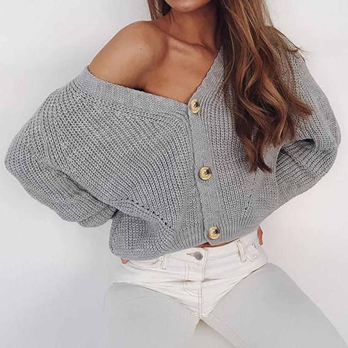 Button Up V-Neck Long Sleeve Cardigan Carauana Store