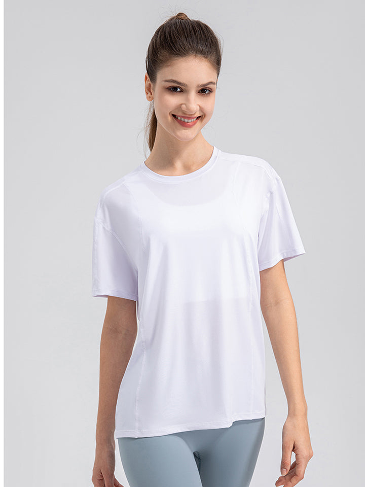 Round Neck Short Sleeve Active Top Carauana Store
