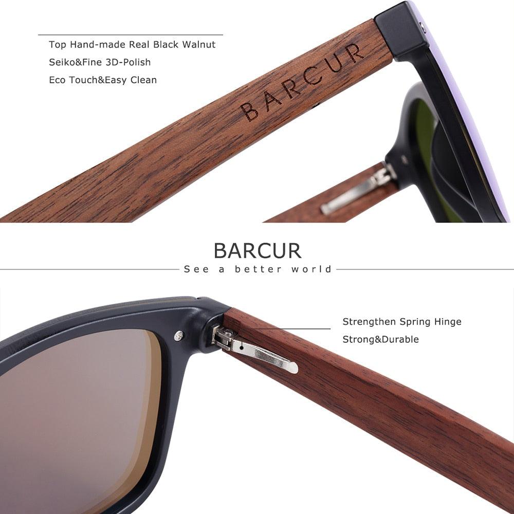 BARCUR Walnut Sunglasses Polarized Carauana Store