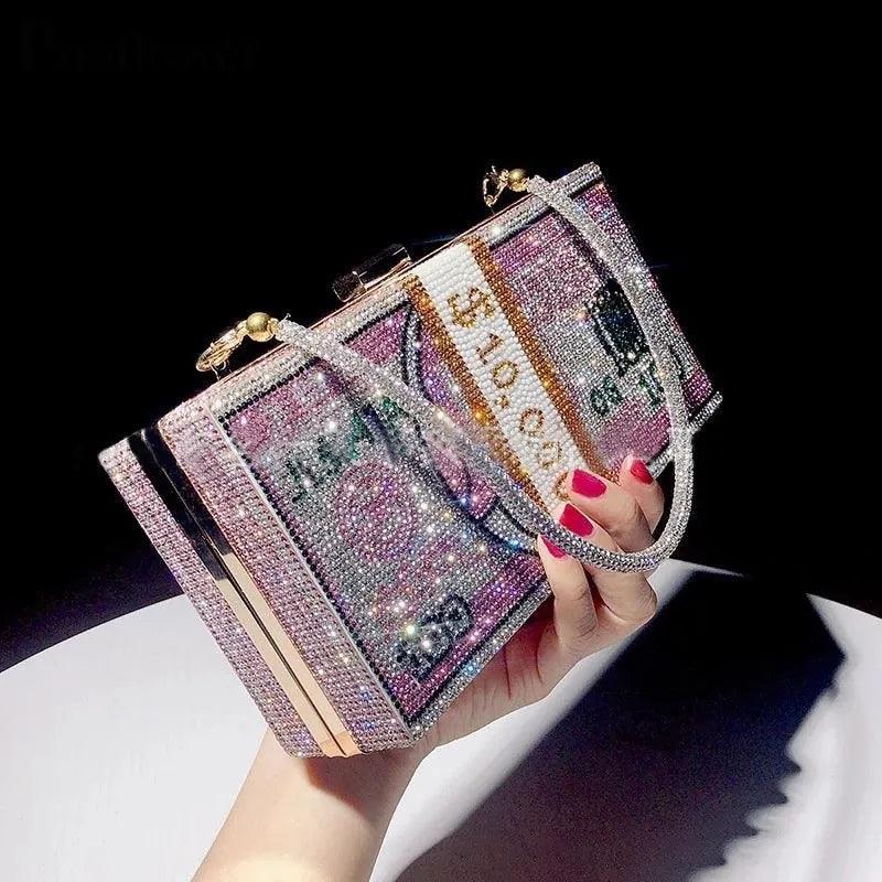 Carauana Dollar Diamond Crystal Wedding Clutch Bag | Designer Evening Purse | Luxury Chain Shoulder Bag Carauana Store