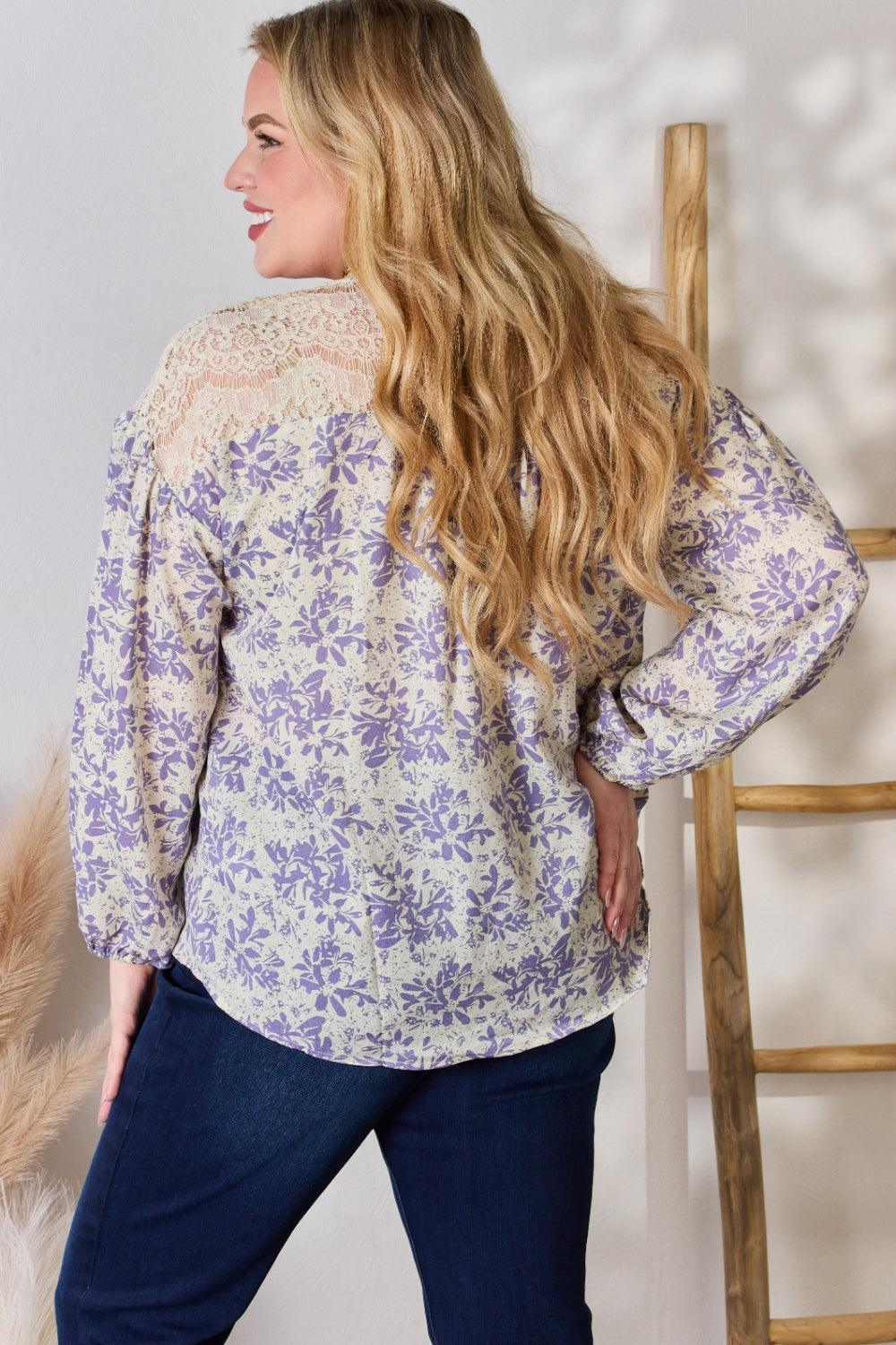 Hailey & Co Full Size Lace Detail Printed Blouse Carauana Store