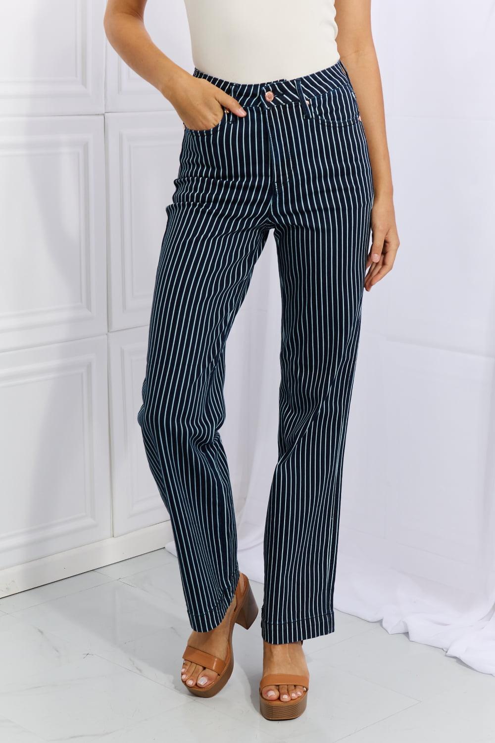 Judy Blue Cassidy Full Size High Waisted Tummy Control Striped Straight Jeans Carauana Store
