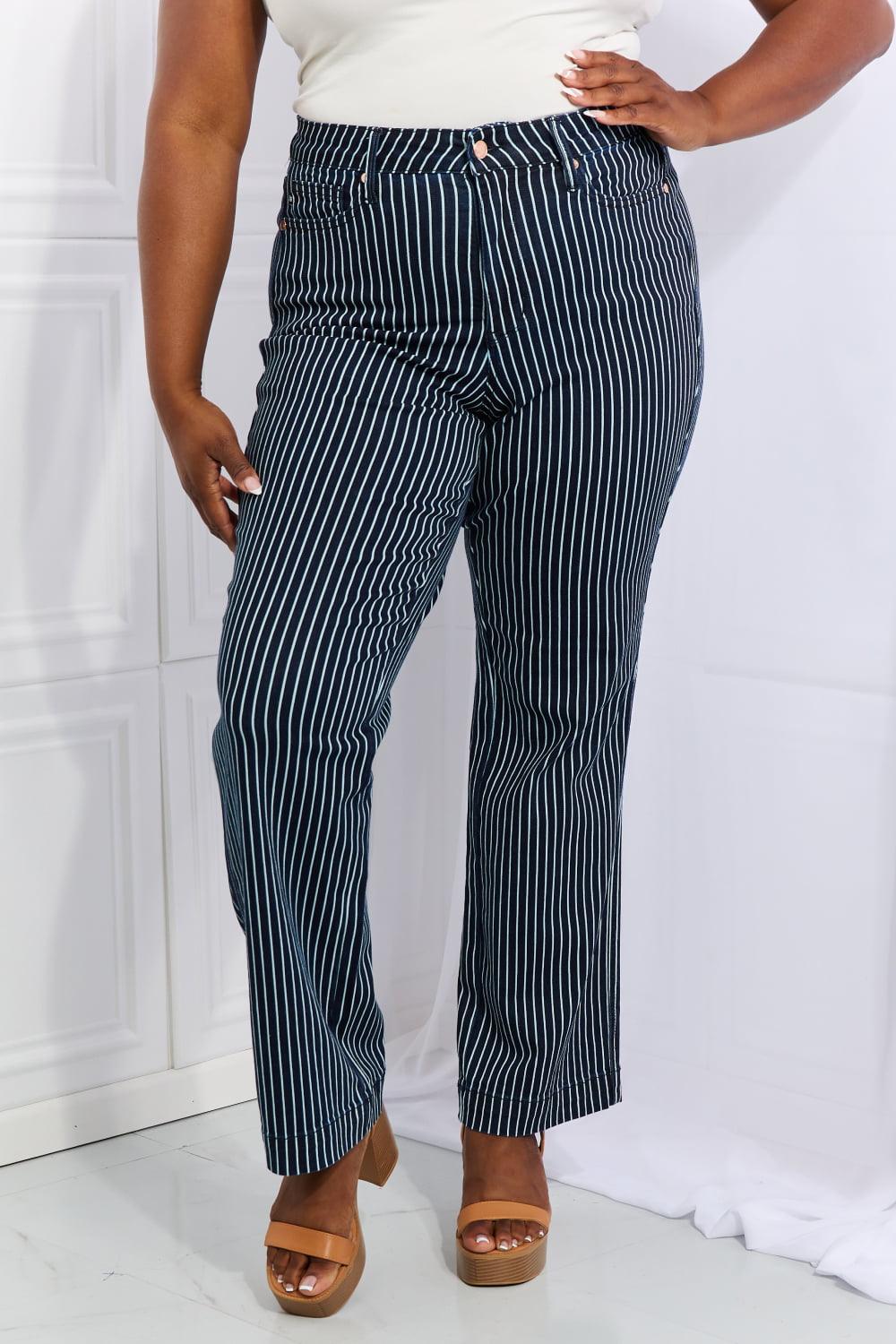 Judy Blue Cassidy Full Size High Waisted Tummy Control Striped Straight Jeans Carauana Store