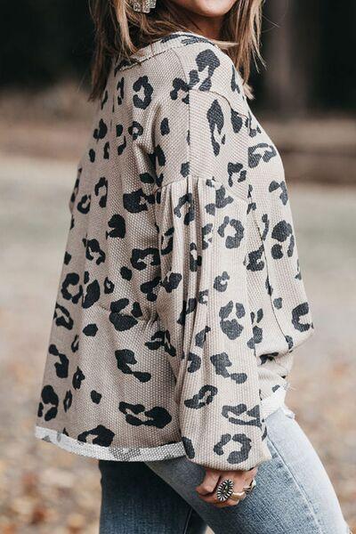 Plus Size Leopard V-Neck Dropped Shoulder T-Shirt Carauana Store