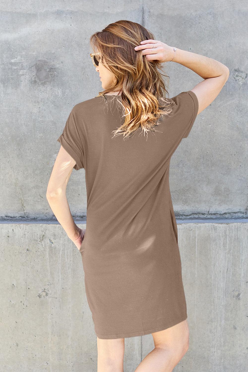 Basic Bae Full Size Round Neck Short Sleeve Dress with Pockets Carauana Store