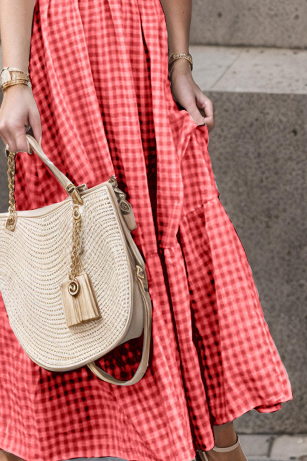 Full Size Smocked Ruffled Plaid Ruffle Hem Dress Carauana Store