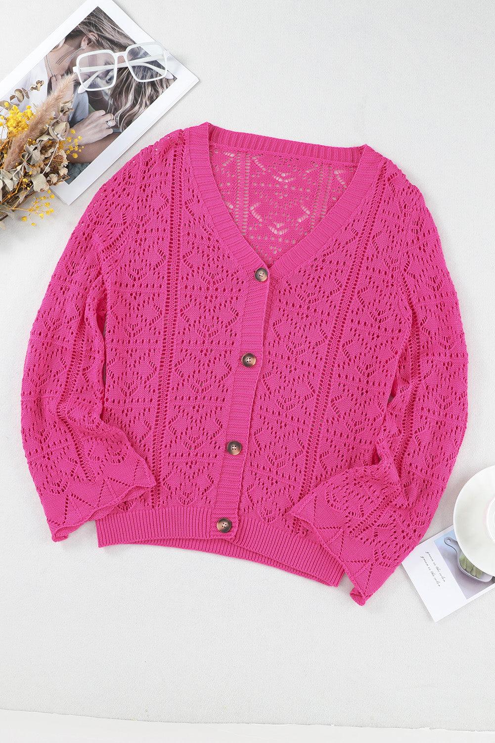 Openwork Button Down Cardigan Carauana Store