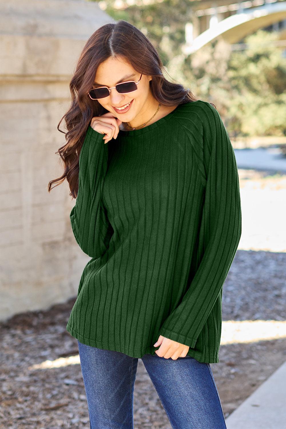 Basic Bae Full Size Ribbed Round Neck Long Sleeve Knit Top Carauana Store