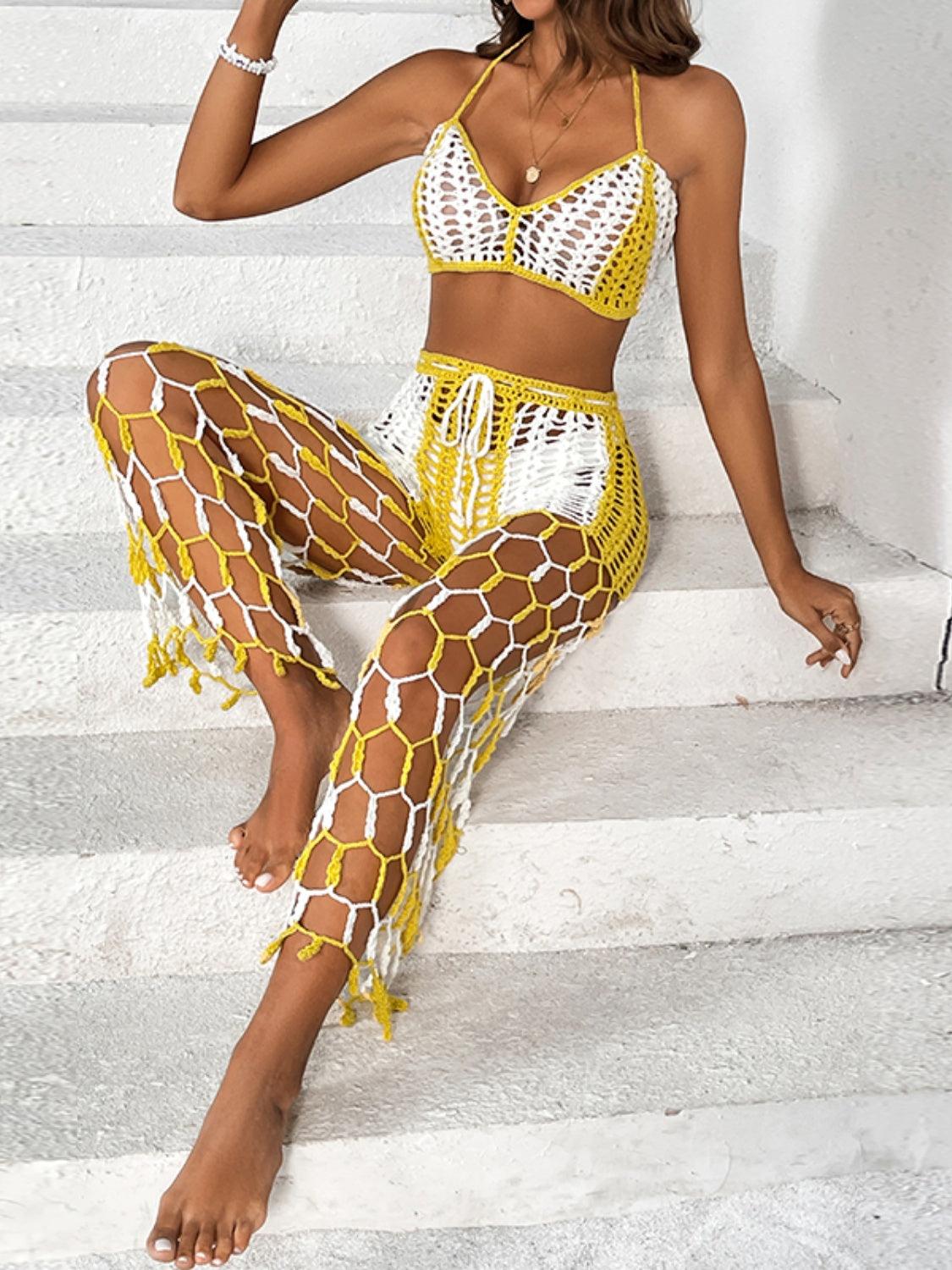 Cutout Halter Neck Top and Pants Two-Piece Swim Set Carauana Store