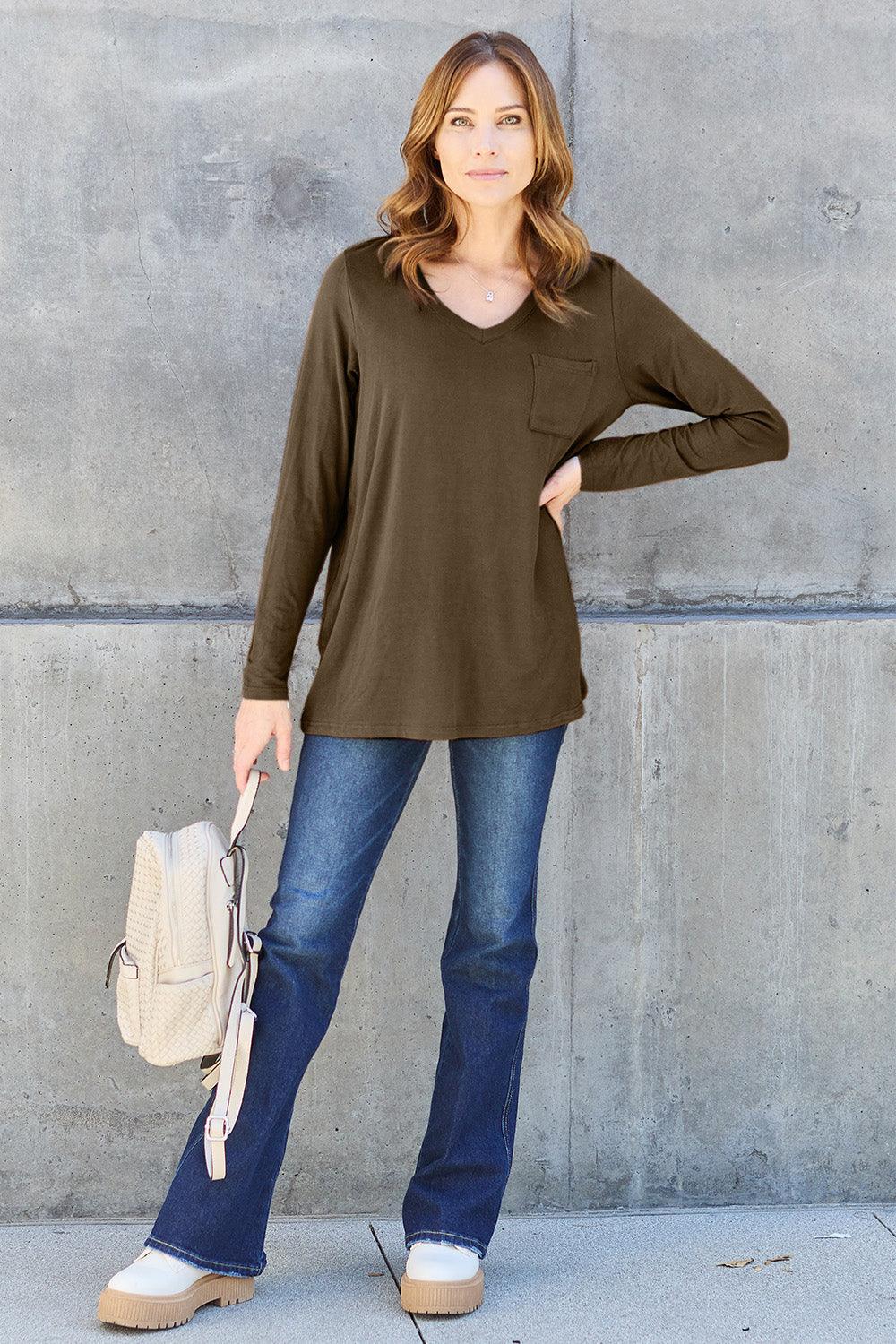 Basic Bae Full Size V-Neck Long Sleeve Top Carauana Store