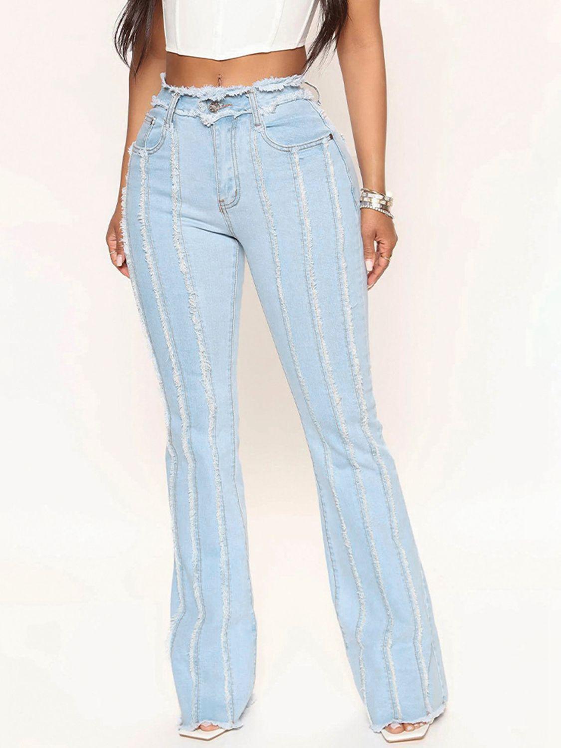 Striped Raw Hem Jeans Carauana Store