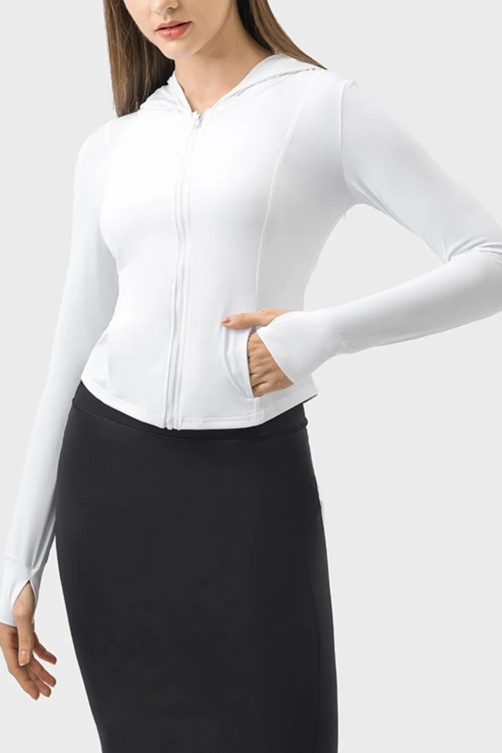 Millennia Pocketed Zip Up Hooded Long Sleeve Active Outerwear Carauana Store