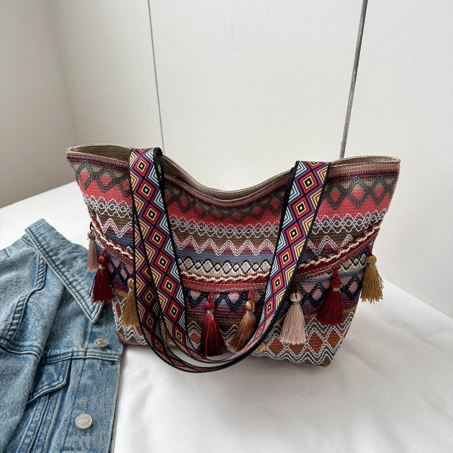 Printed Tassel Detail Tote Bag Carauana Store