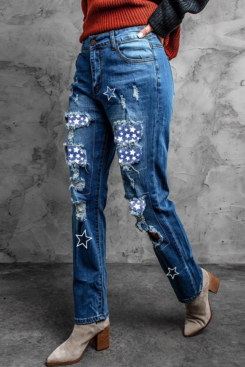 Baeful Printed Patch Distressed Boyfriend Jeans Carauana Store