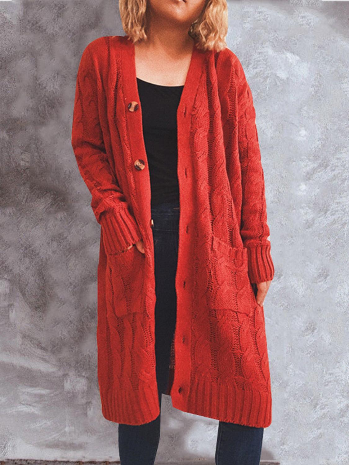Button Up Cable-Knit Cardigan with Pockets Carauana Store