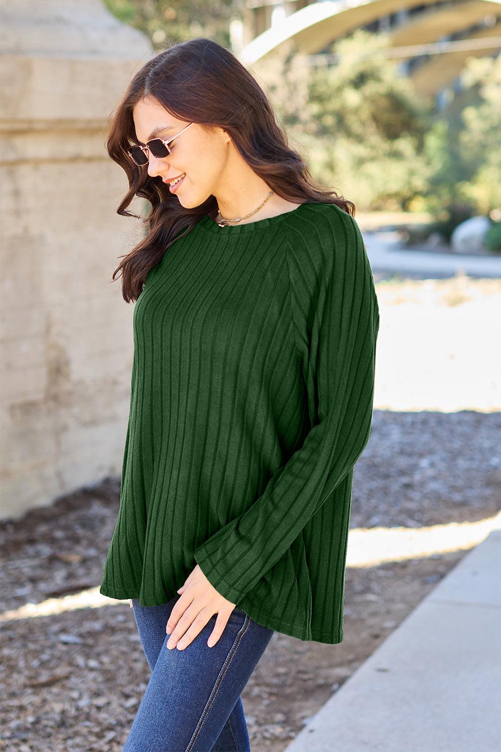 Basic Bae Full Size Ribbed Round Neck Long Sleeve Knit Top Carauana Store