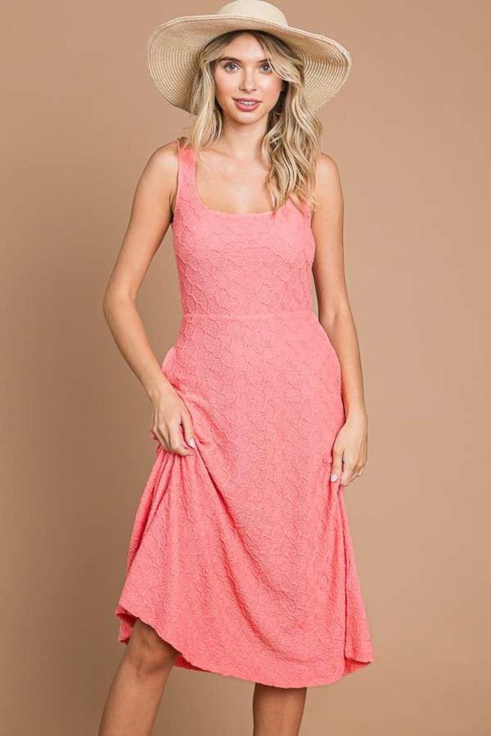 Culture Code Texture Square Neck Tank Dress with Pockets Carauana Store