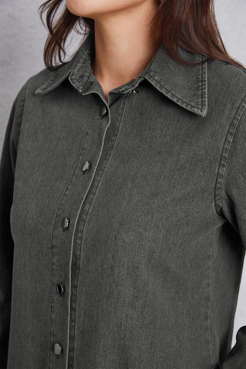 Collared Neck Button Up Denim Top Carauana Store