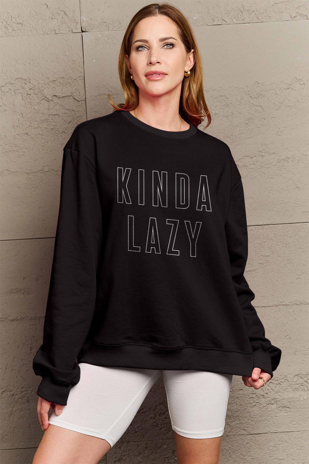 Simply Love Full Size KINDA LAZY Round Neck Sweatshirt Carauana Store