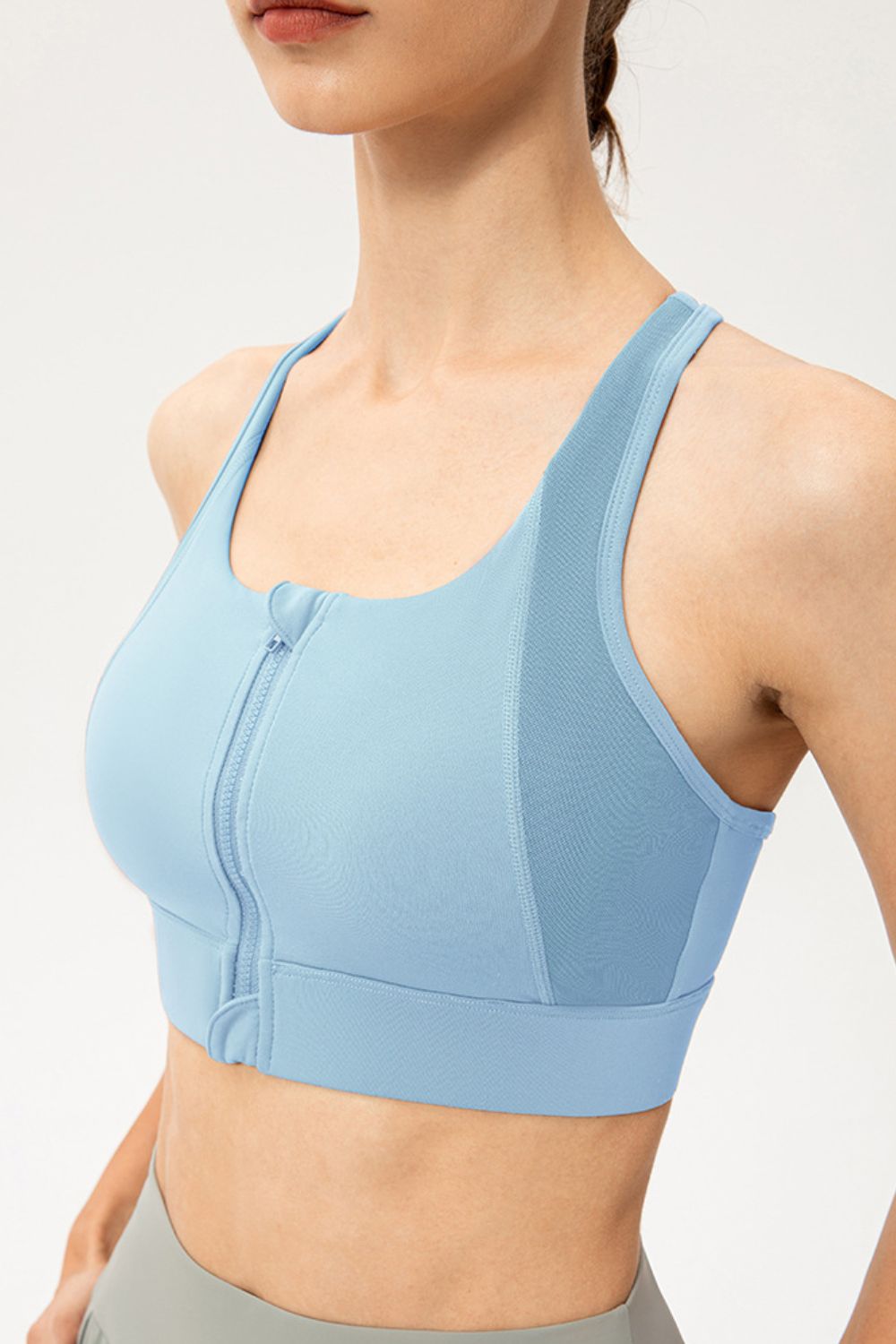 Zip-Up Round Neck Sports Bra Carauana Store