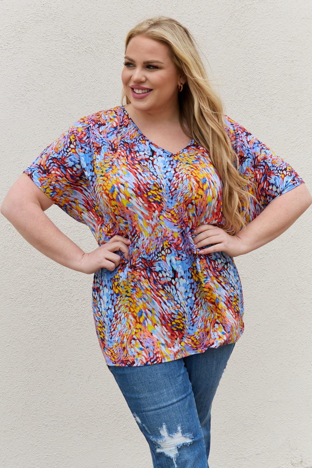 Be Stage Full Size Printed Dolman Flowy Top Carauana Store