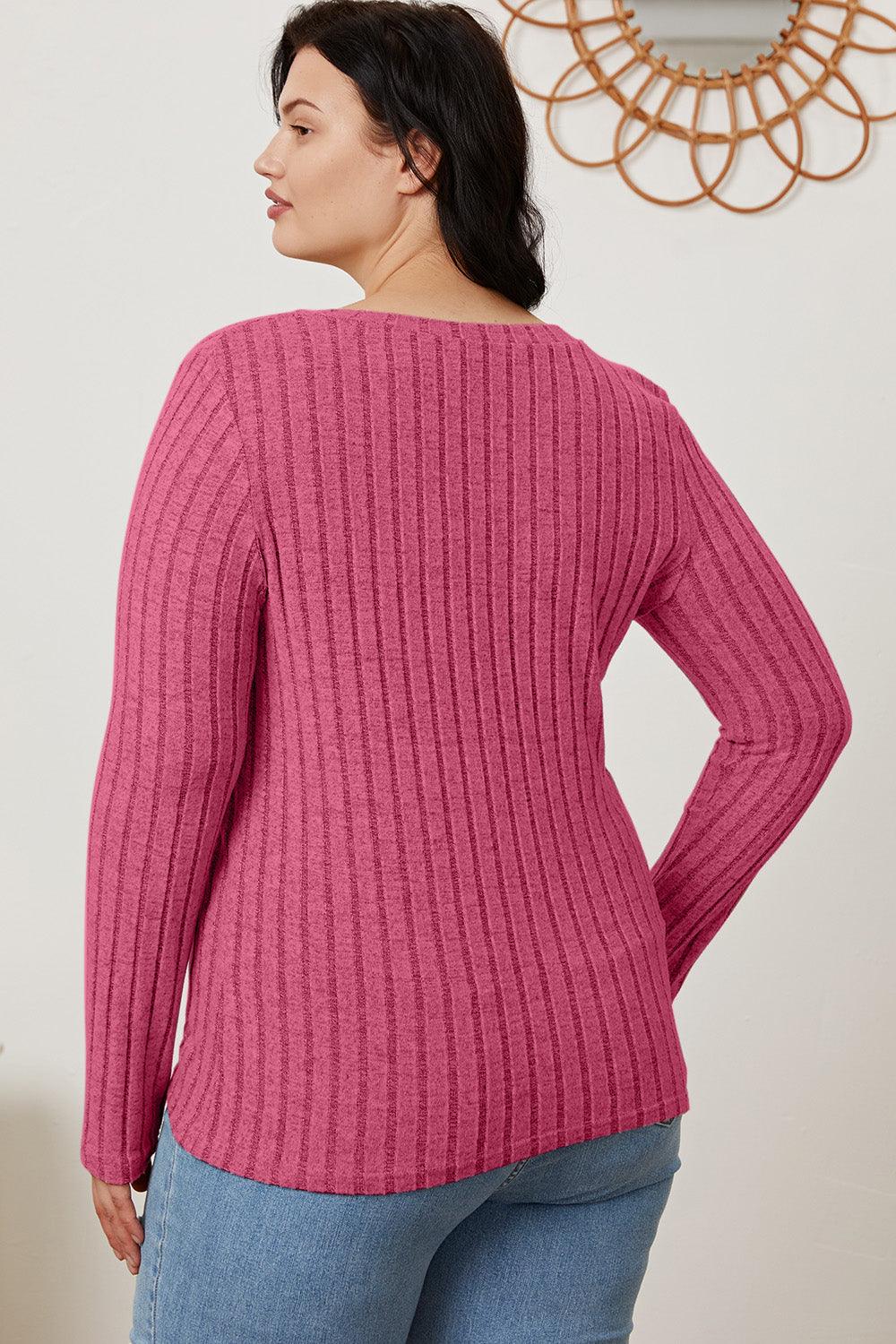 Basic Bae Full Size Ribbed V-Neck Long Sleeve T-Shirt Carauana Store