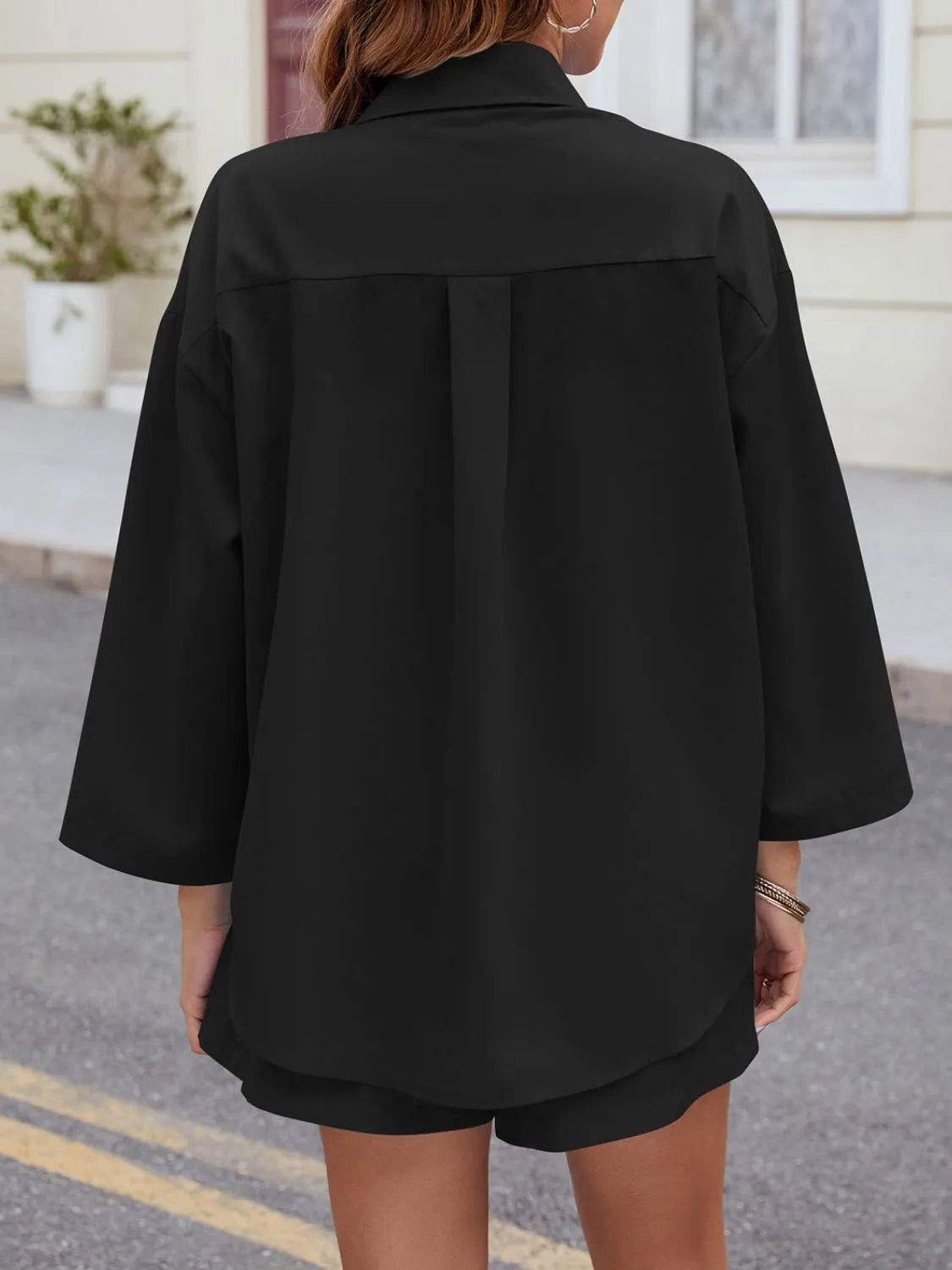 Button Up Long Sleeve Top and Shorts Set Carauana Store