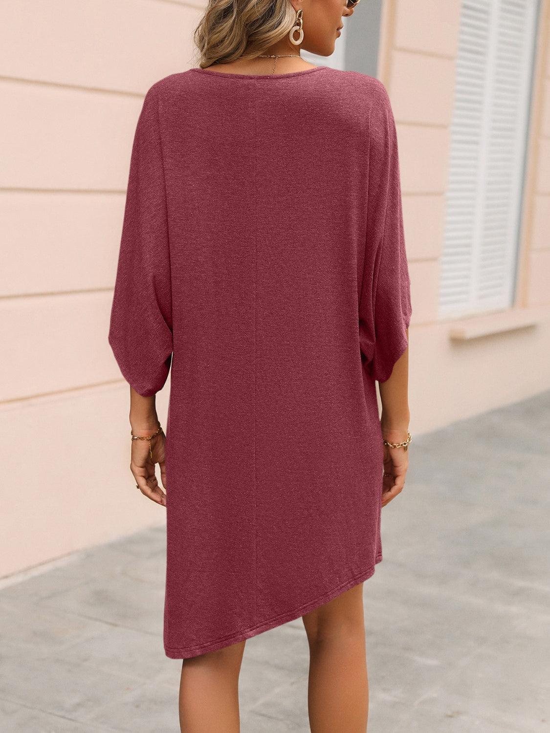Round Neck Three-Quarter Sleeve Tee Dress Carauana Store