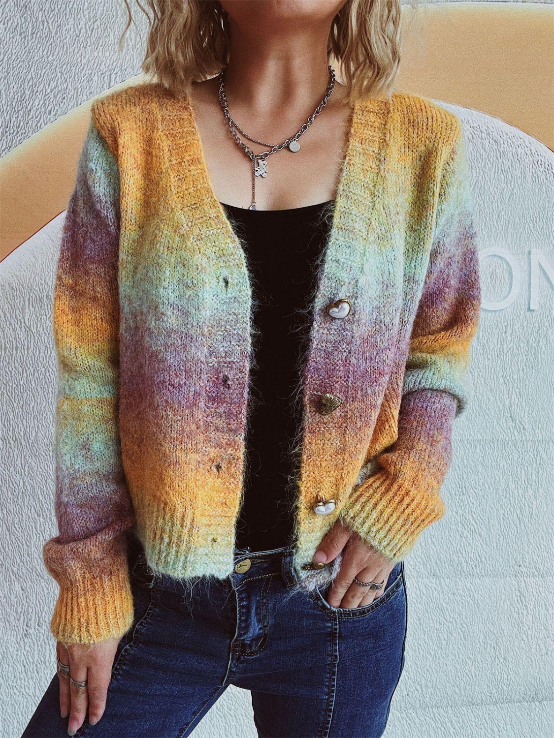 Gradient Heart Shape Button V-Neck Cardigan Carauana Store