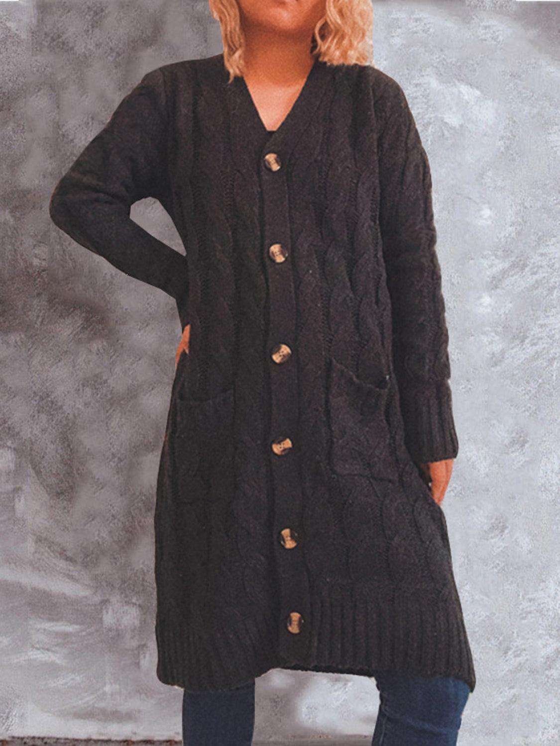 Button Up Cable-Knit Cardigan with Pockets Carauana Store