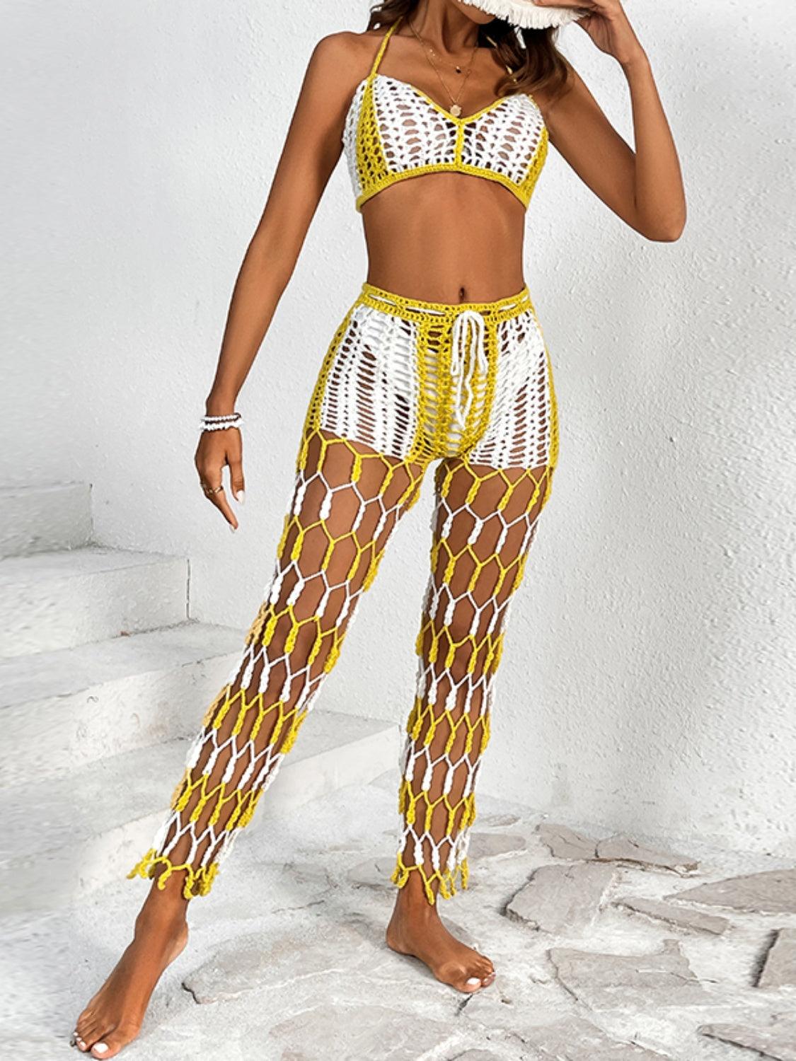 Cutout Halter Neck Top and Pants Two-Piece Swim Set Carauana Store