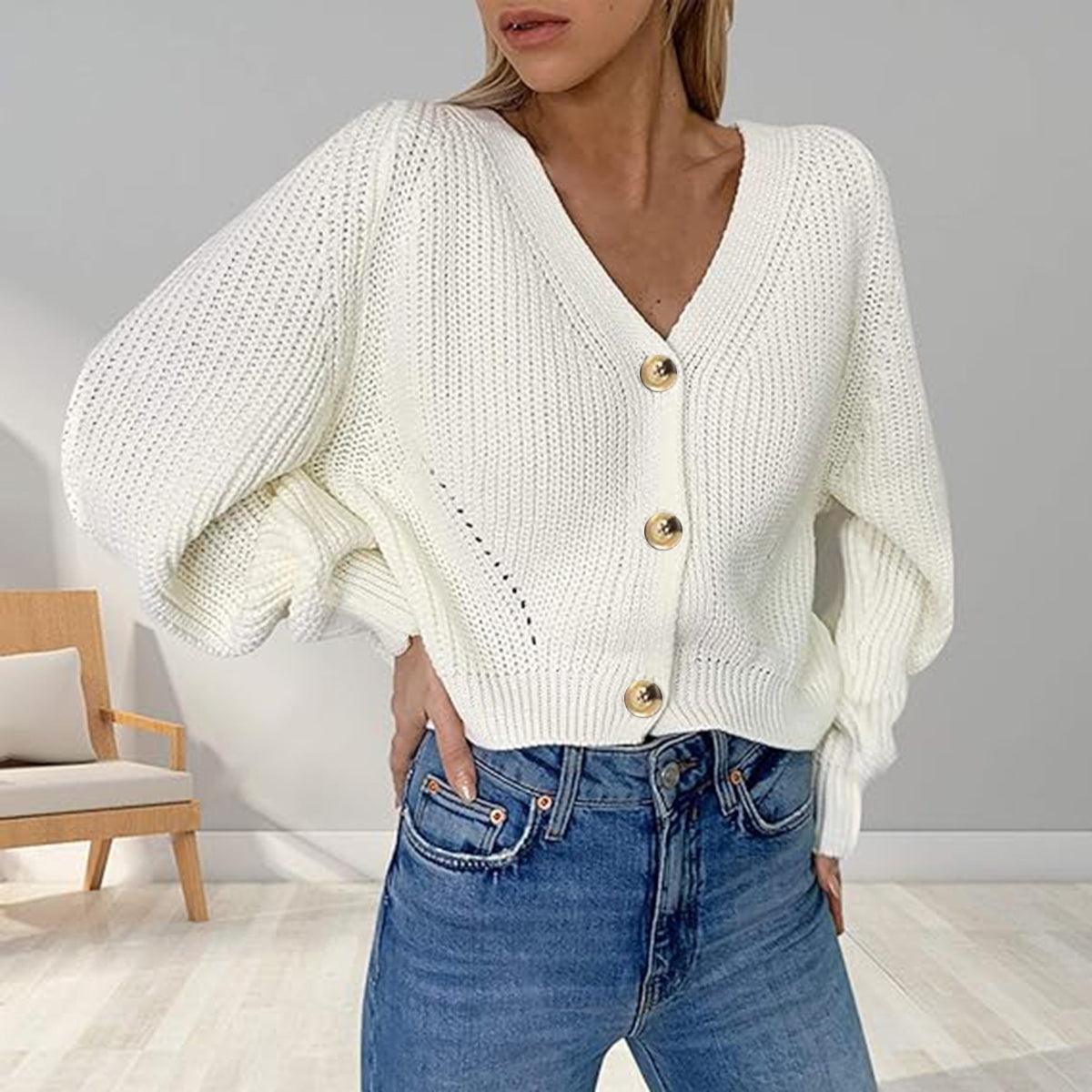 Button Up V-Neck Long Sleeve Cardigan Carauana Store