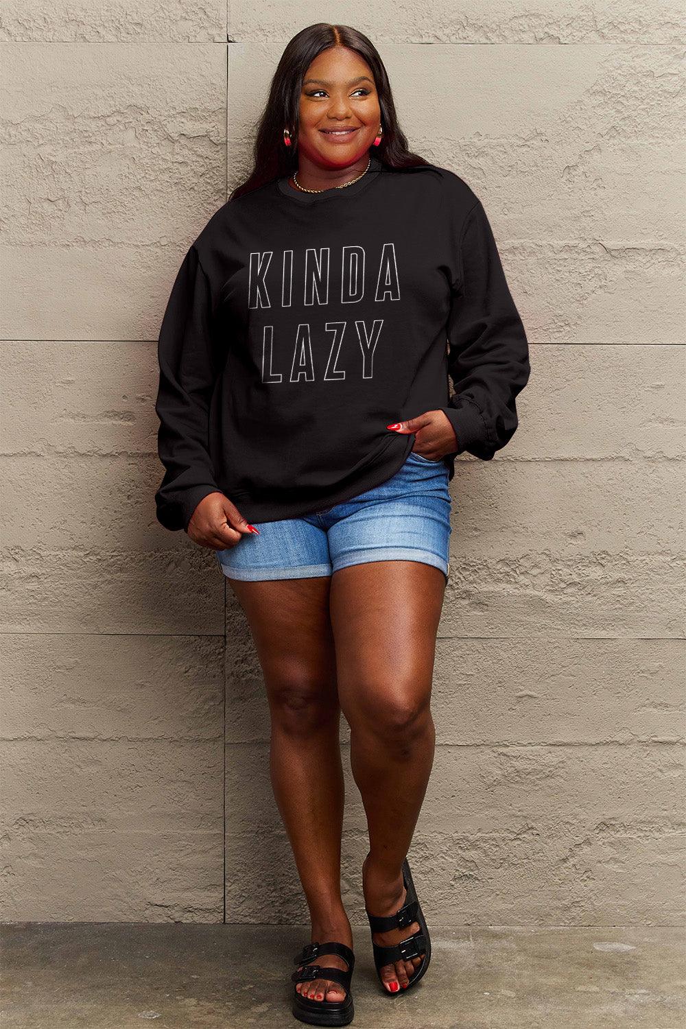 Simply Love Full Size KINDA LAZY Round Neck Sweatshirt Carauana Store