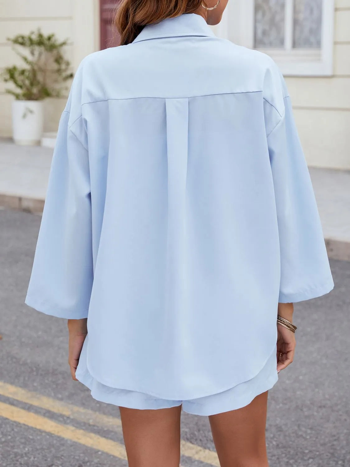 Button Up Long Sleeve Top and Shorts Set Carauana Store