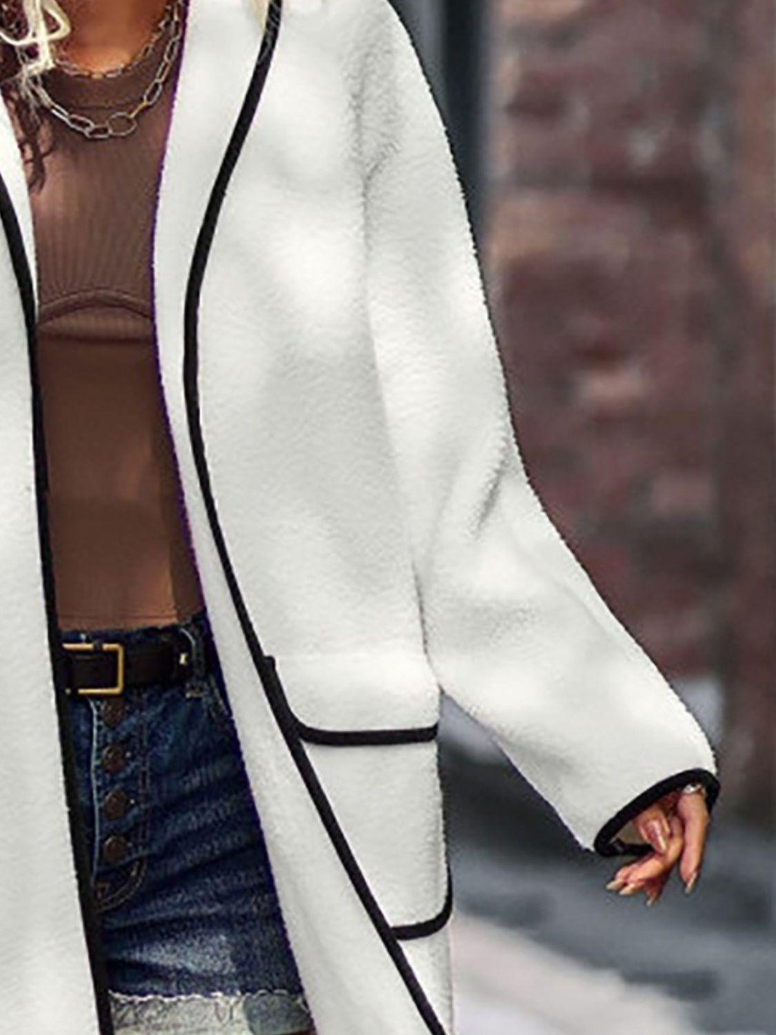Full Size Contrast Trim Long Sleeve Coat with Pockets Carauana Store