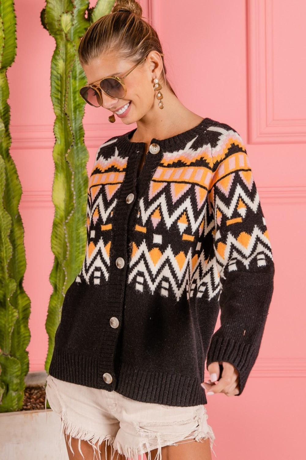 BiBi Ethnic Pattern Button Up Knit Cardigan Carauana Store