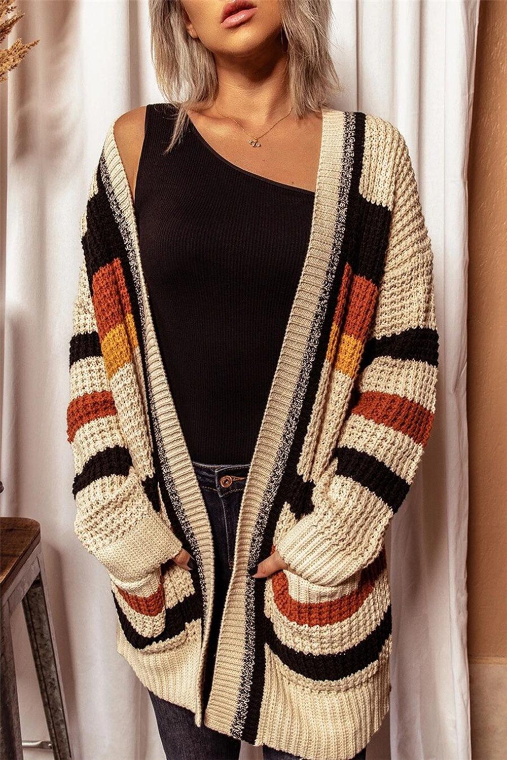 Striped Open Front Longline Cardigan Carauana Store
