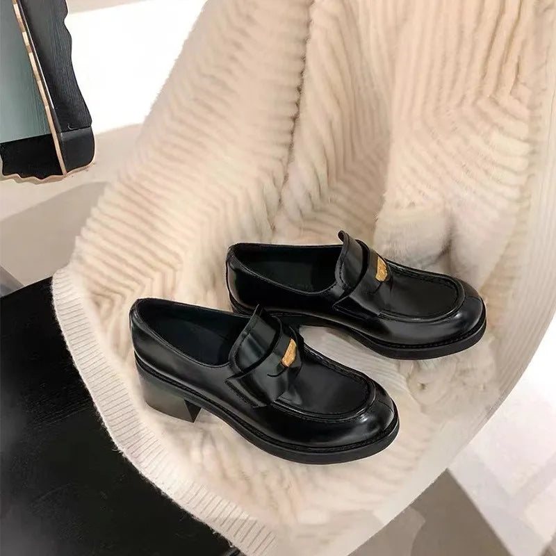 Round Toe Block Heel Loafers Carauana Store