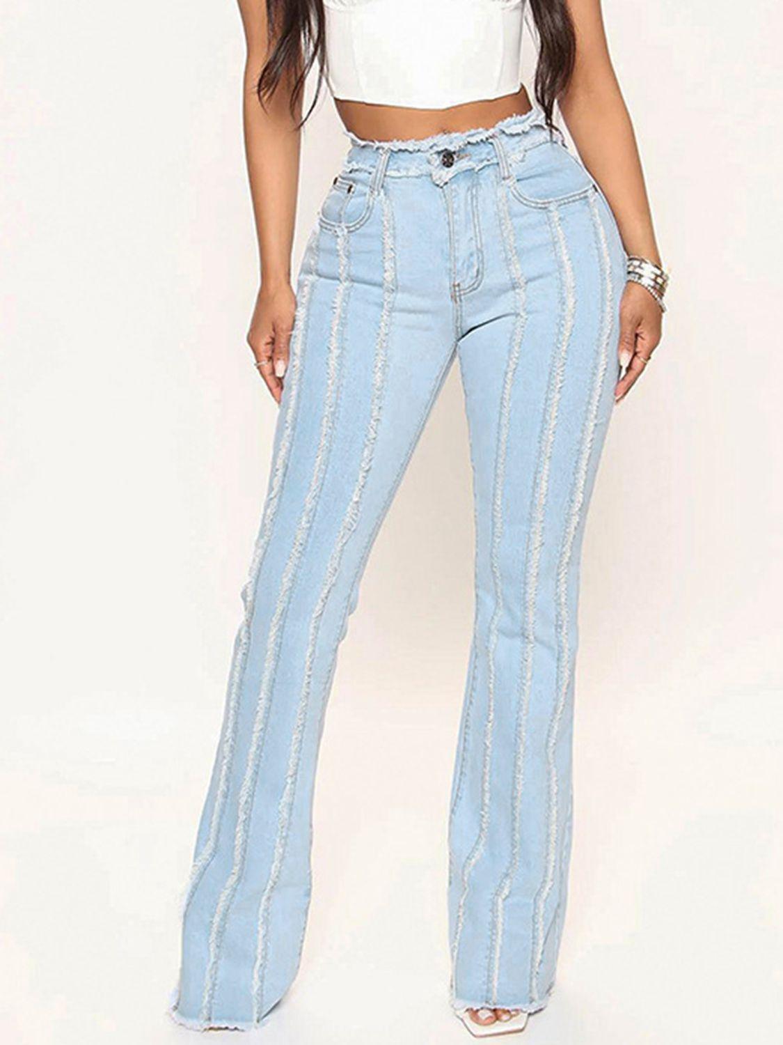 Striped Raw Hem Jeans Carauana Store