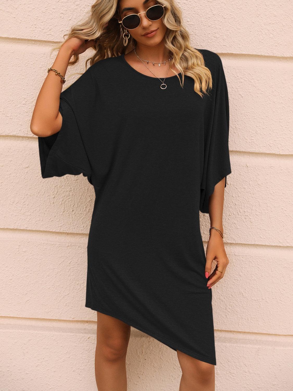Round Neck Three-Quarter Sleeve Tee Dress Carauana Store