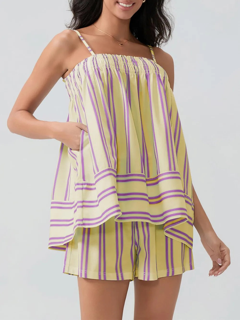 Smocked Square Neck Cami and Shorts Set Carauana Store