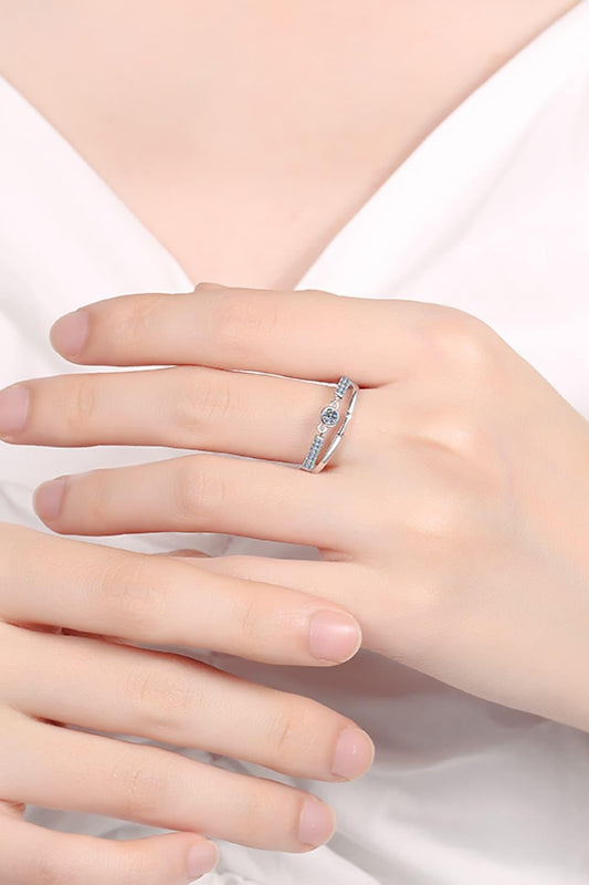 Moissanite Cutout Rhodium-Plated Ring Carauana Store