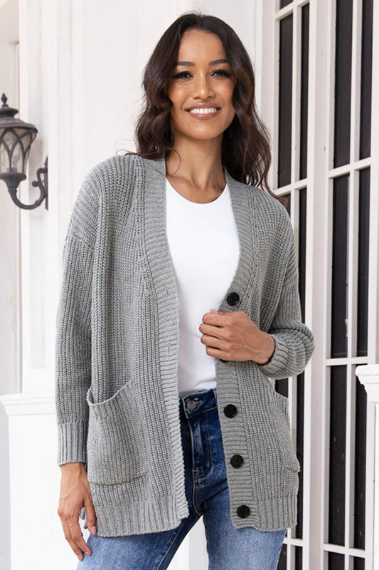 Button Up Long Sleeve Cardigan with Pockets Carauana Store