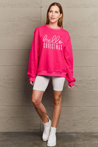 Simply Love Full Size HELLO CHRISTMAS Long Sleeve Sweatshirt Carauana Store