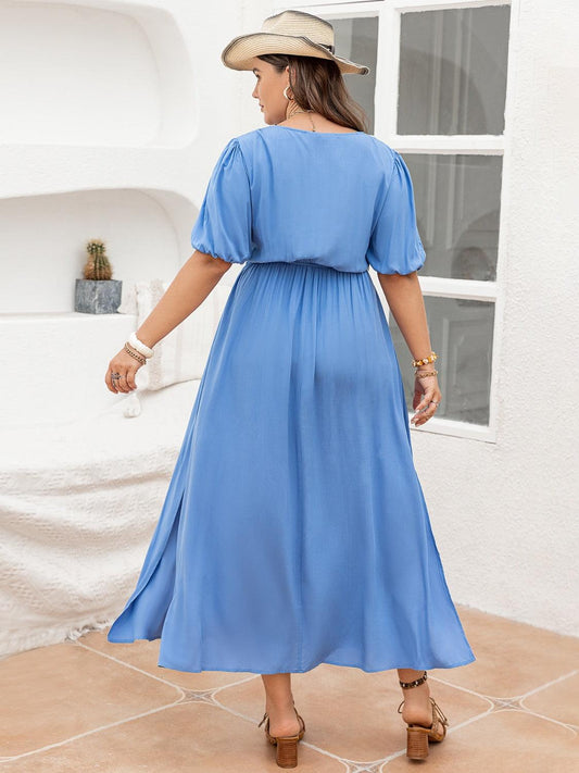 Plus Size Slit V-Neck Short Sleeve Dress Carauana Store