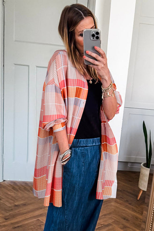 Pink Oversized Check Tunic Shirt